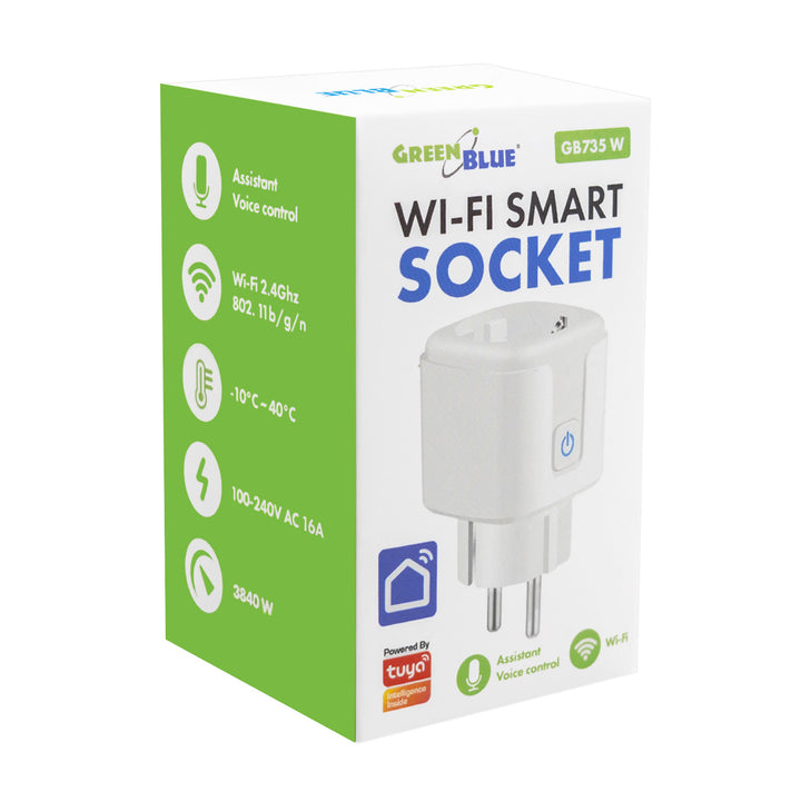 Diaľkovo ovládaná WiFi zásuvka GreenBlue, Android/iOS/Alexa/Google Home, časovač, wattmeter, max. 16 A/3840 W, GB735 W, 2 ks