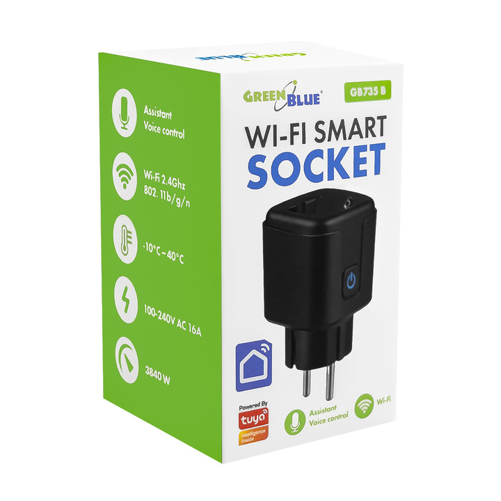 Diaľkovo ovládaná WiFi zásuvka GreenBlue, Android/iOS/Alexa/Google Home, časovač, wattmeter, max. 16 A/3840 W, GB735 B, 2 ks