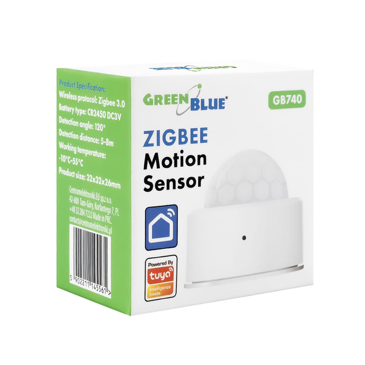 Bezdrôtový pohybový senzor Zigbee Tuya GreenBlue, Android/iOS, CR2450 DC 3,0 V, uhol detekcie 120° / do 8 m, GB740, 2 ks