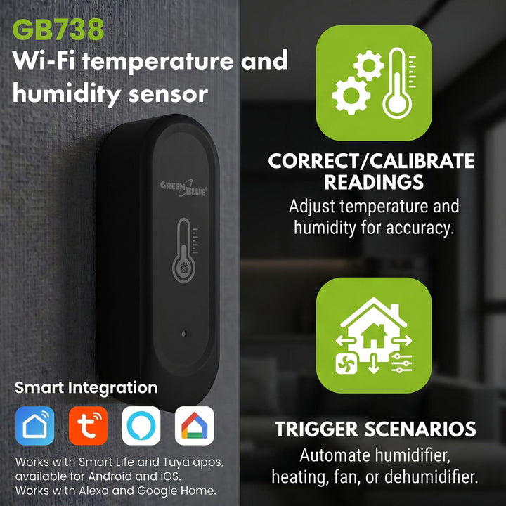 Vonkajší snímač teploty a vlhkosti WiFi GreenBlue, Android/iOS, 3,0 V DC, LR03x2, IP65, GB741, 2 kusy