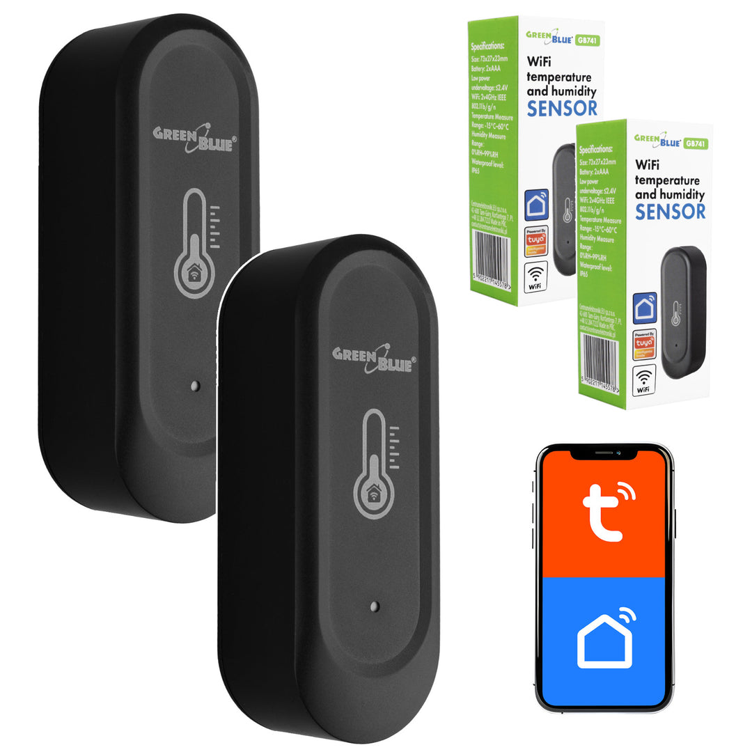 Vonkajší snímač teploty a vlhkosti WiFi GreenBlue, Android/iOS, 3,0 V DC, LR03x2, IP65, GB741, 2 kusy