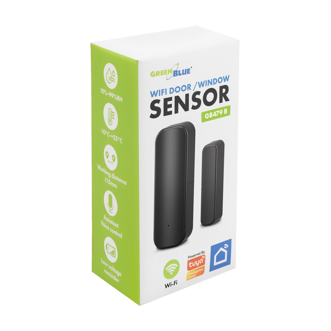 Bezdrôtový kontaktný senzor / senzor otvorenia WiFi GreenBlue, Android/iOS, na dvere / okná, 3,0 V DC, LR03x2, GB479 B, 2 sady