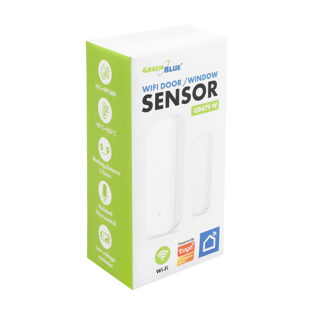 Bezdrôtový kontaktný spínač / snímač otvorenia WiFi GreenBlue, Android/iOS, na dvere / okná, 3,0 V DC, LR03x2, GB479 W, 2 sady