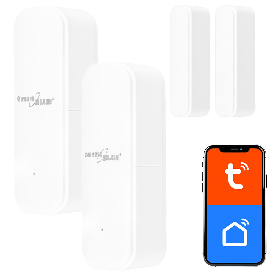 Bezdrôtový kontaktný spínač / snímač otvorenia WiFi GreenBlue, Android/iOS, na dvere / okná, 3,0 V DC, LR03x2, GB479 W, 2 sady