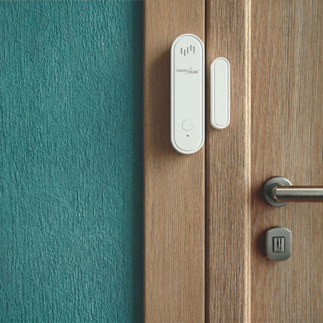 Bezdrôtový kontaktný spínač / snímač otvorenia WiFi GreenBlue, Android/iOS, na dvere / okná, 3,0 V DC, LR03x2, s alarmom, GB478, 2 sady