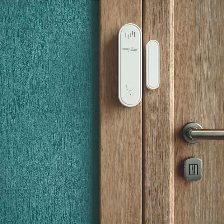 Bezdrôtový kontaktný spínač / snímač otvorenia WiFi GreenBlue, Android/iOS, na dvere / okná, 3,0 V DC, LR03x2, s alarmom, GB478, 2 sady