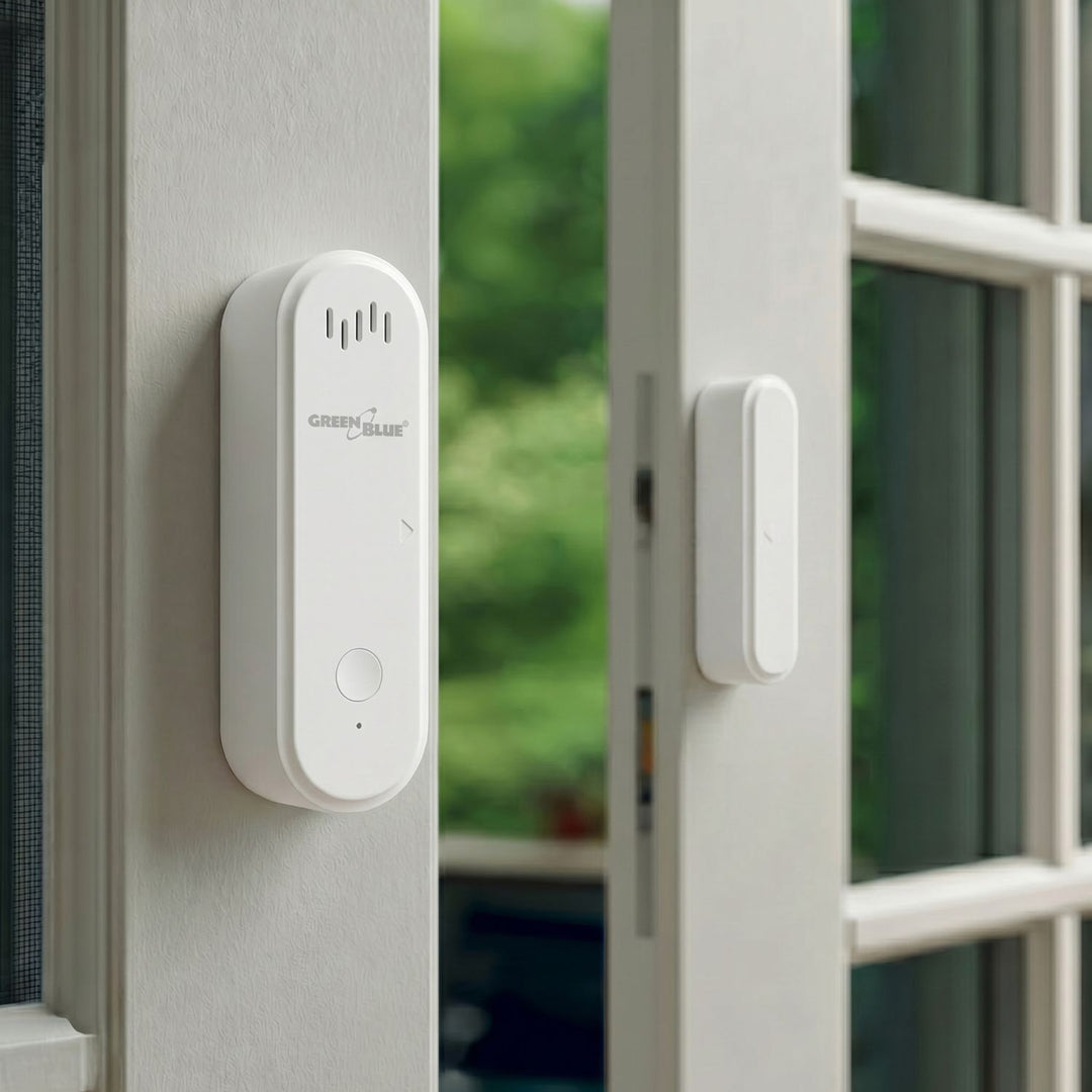 Bezdrôtový kontaktný spínač / snímač otvorenia WiFi GreenBlue, Android/iOS, na dvere / okná, 3,0 V DC, LR03x2, s alarmom, GB478, 2 sady