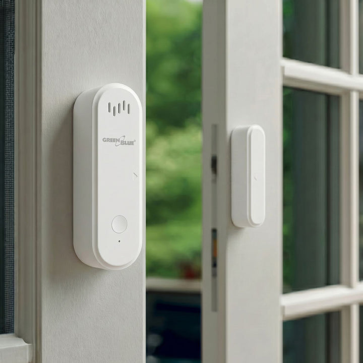 Bezdrôtový kontaktný spínač / snímač otvorenia WiFi GreenBlue, Android/iOS, na dvere / okná, 3,0 V DC, LR03x2, s alarmom, GB478, 2 sady