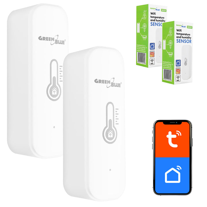 Senzor teploty a vlhkosti WiFi GreenBlue, Android/iOS/Alexa/Google Home, 3,0 V DC, LR03x2, GB737, 2 kusy