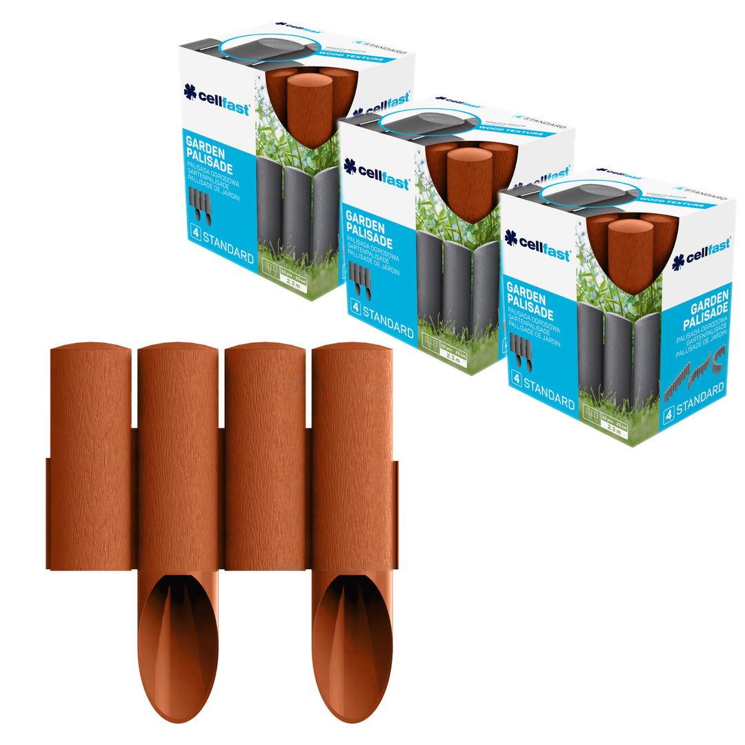 Záhradná palisáda Cellfast, drevená textúra, mrazuvzdorná, dĺžka 6,9 m, tehlová farba, 34-043