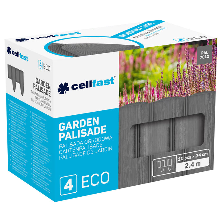 Záhradná palisáda Cellfast, drevená textúra, mrazuvzdorná, dĺžka 7,2 m, grafitová farba, 34-054