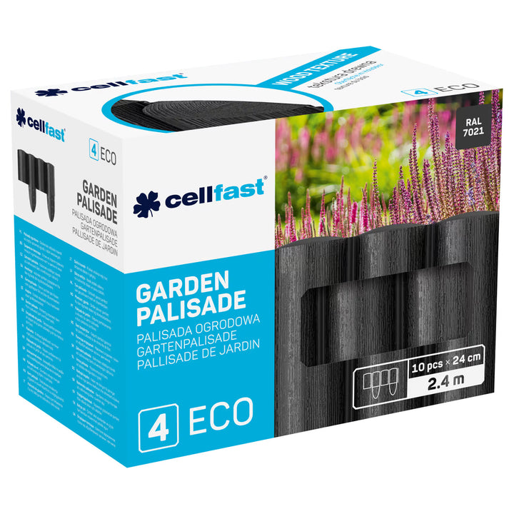 Záhradná palisáda Cellfast, drevená textúra, mrazuvzdorná, dĺžka 14,4 m, farba antracitová, 34-032