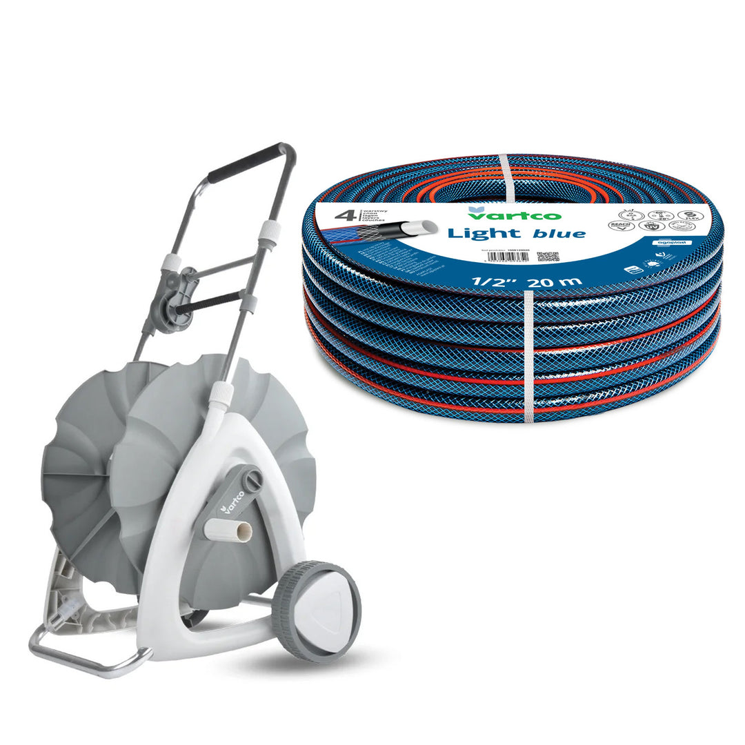 Vozík na záhradnú hadicu 1/2" 45 m + záhradná hadica Vartco Light Blue 1/2" 20 m Agaplast