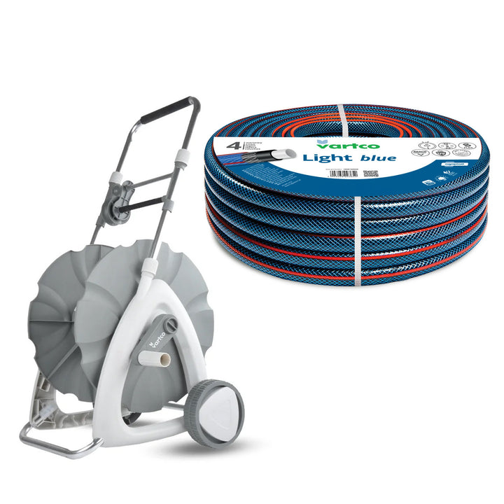 Vozík na záhradnú hadicu 1/2" 45 m + záhradná hadica Vartco Light Blue 1/2" 30 m Agaplast