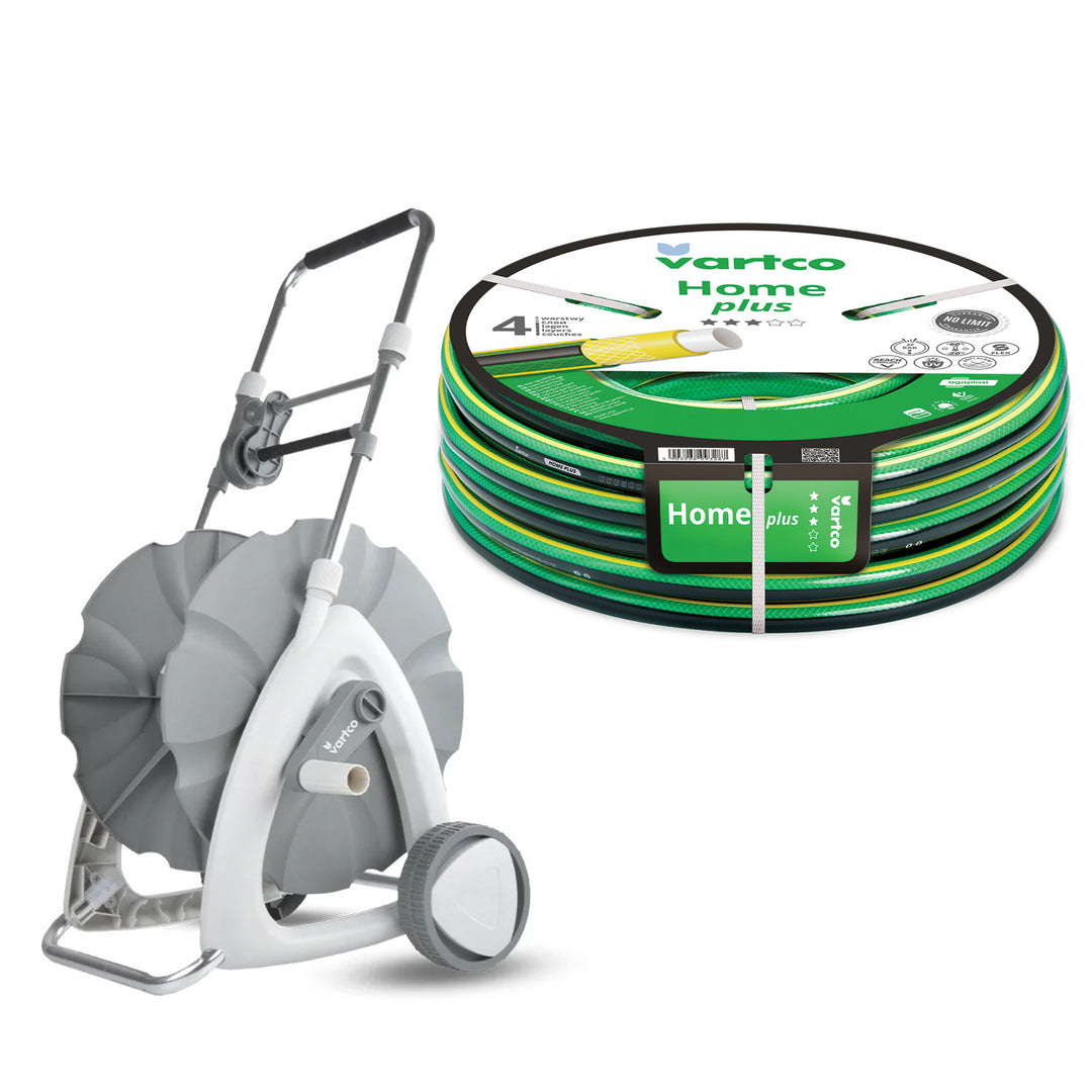 Vozík na záhradnú hadicu 1/2" 45 m + záhradná hadica Vartco Home Plus 1/2" 30 m Agaplast