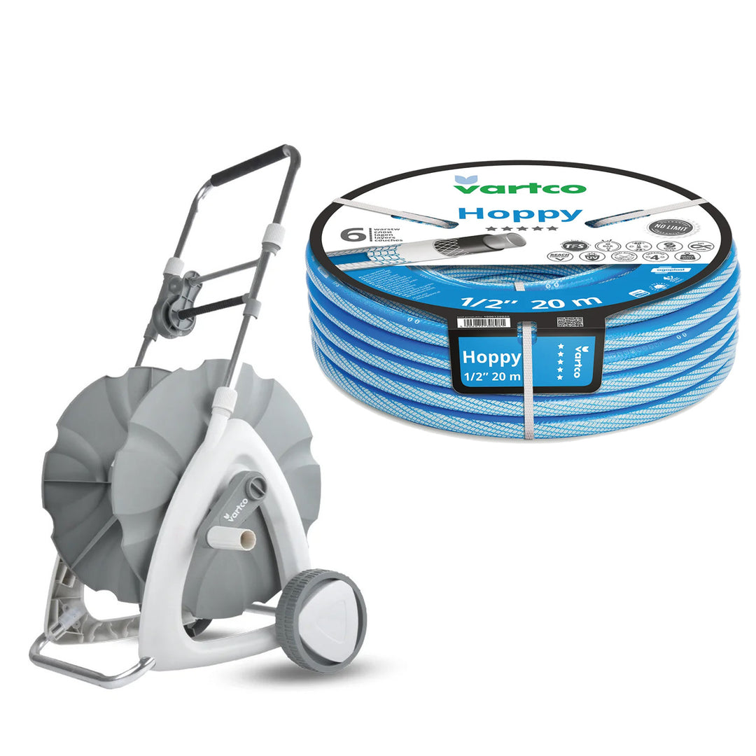 Vozík na záhradnú hadicu + záhradná hadica Vartco Hoppy 1/2" 20 m Agaplast