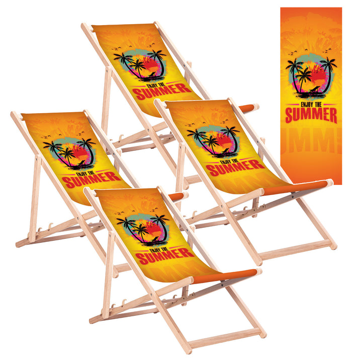 Klasické bukové ležadlo GreenBlue GB183 s potlačou „Enjoy The Summer“, 4 kusy