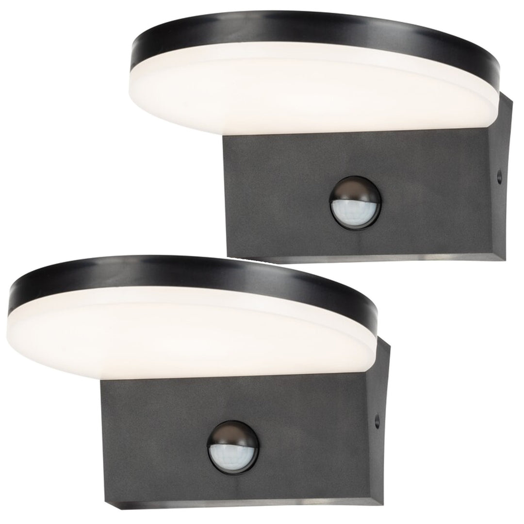 Vonkajšia nástenná lampa Rabalux, snímač pohybu, 9 W, čierna, Batida, 2 ks