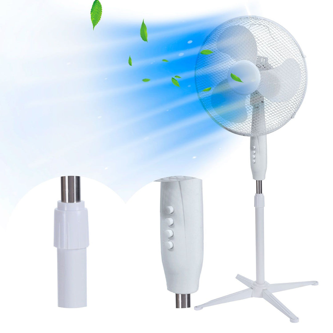 Stojací ventilátor Extralink, biela farba, 3 lopatky, 3 rýchlostné stupne, výkon 45 W, nastaviteľný uhol sklonu, ESF-40D-WH