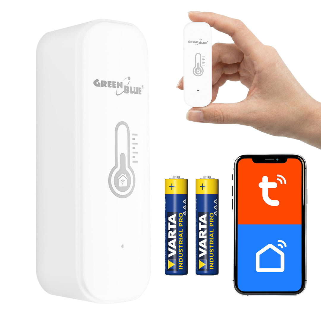 Senzor teploty a vlhkosti WiFi GreenBlue, Android/iOS/Alexa/Google Home, 3,0 V DC, LR03x2, GB737 + 2x batéria R-03 LR03 AAA alkalická Varta Industrial 4003