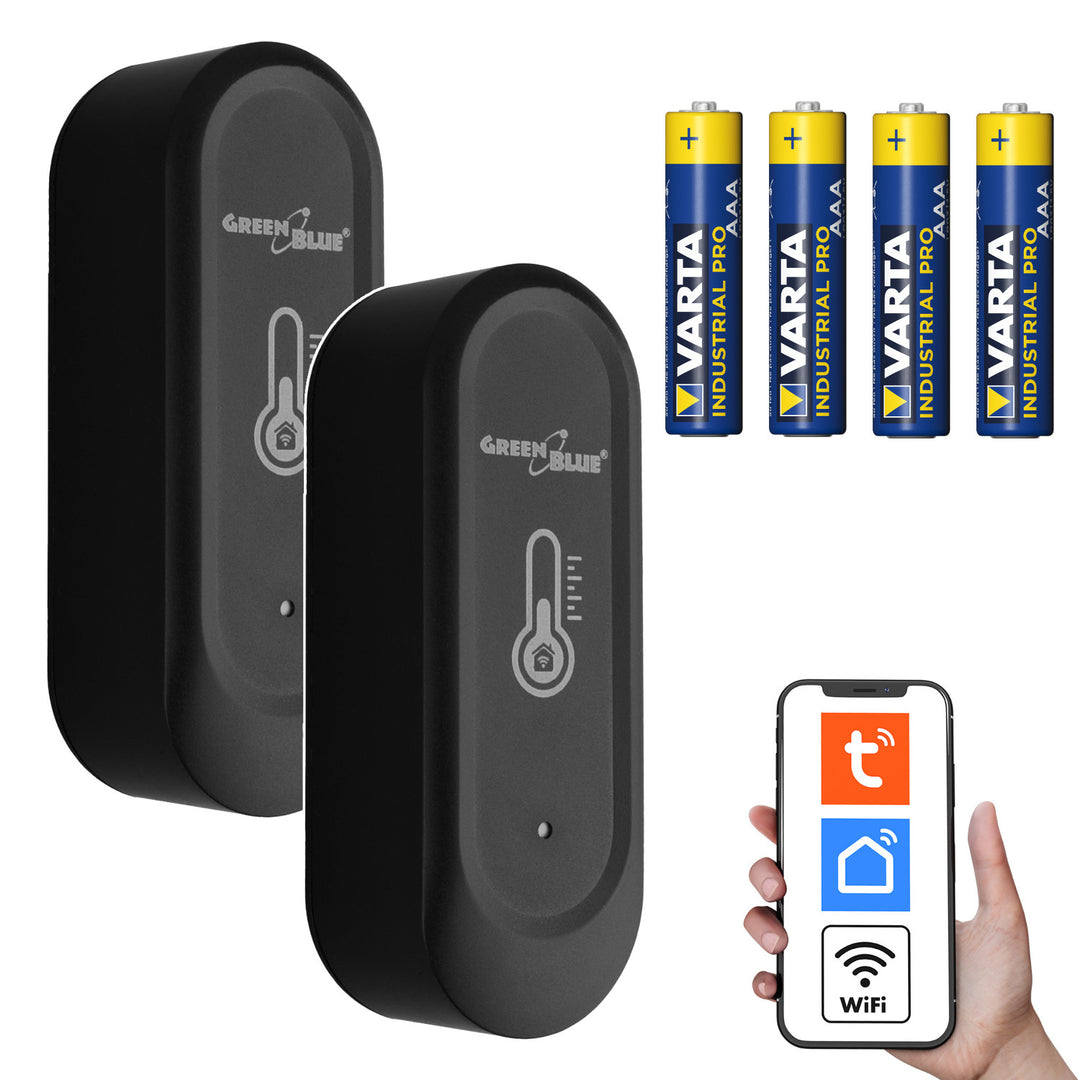 Externý snímač teploty a vlhkosti WiFi GreenBlue, Android/iOS, 3,0 V DC, LR03x2, IP65, GB741, 2 ks + 4x alkalická batéria AAA Varta Industrial 4003
