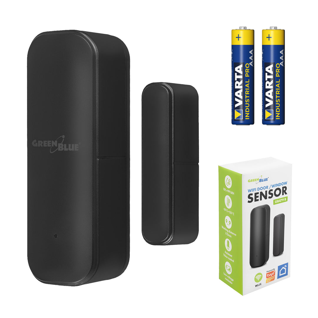 GB479 B Bezdrôtový kontakt / senzor otvorenia WiFi GreenBlue, Android/iOS, pre dvere / okná, 3,0 V DC, LR03x2, GB479 B + 2x batéria R-03 LR03 AAA alkalická Varta Industrial 4003