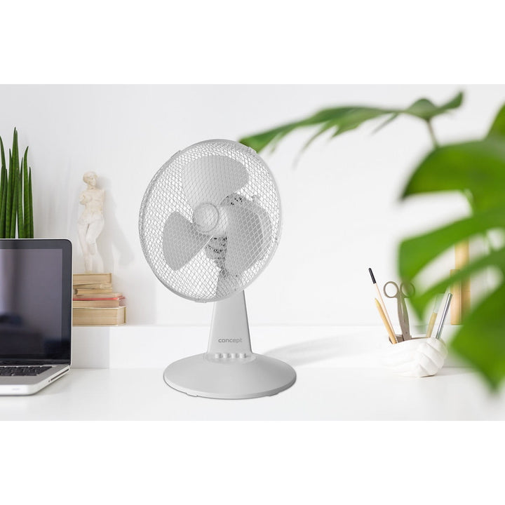 Stolný ventilátor Concept, biela farba, 3 rýchlostné stupne, oscilácia, tichá prevádzka, nastaviteľný sklon, VS5040