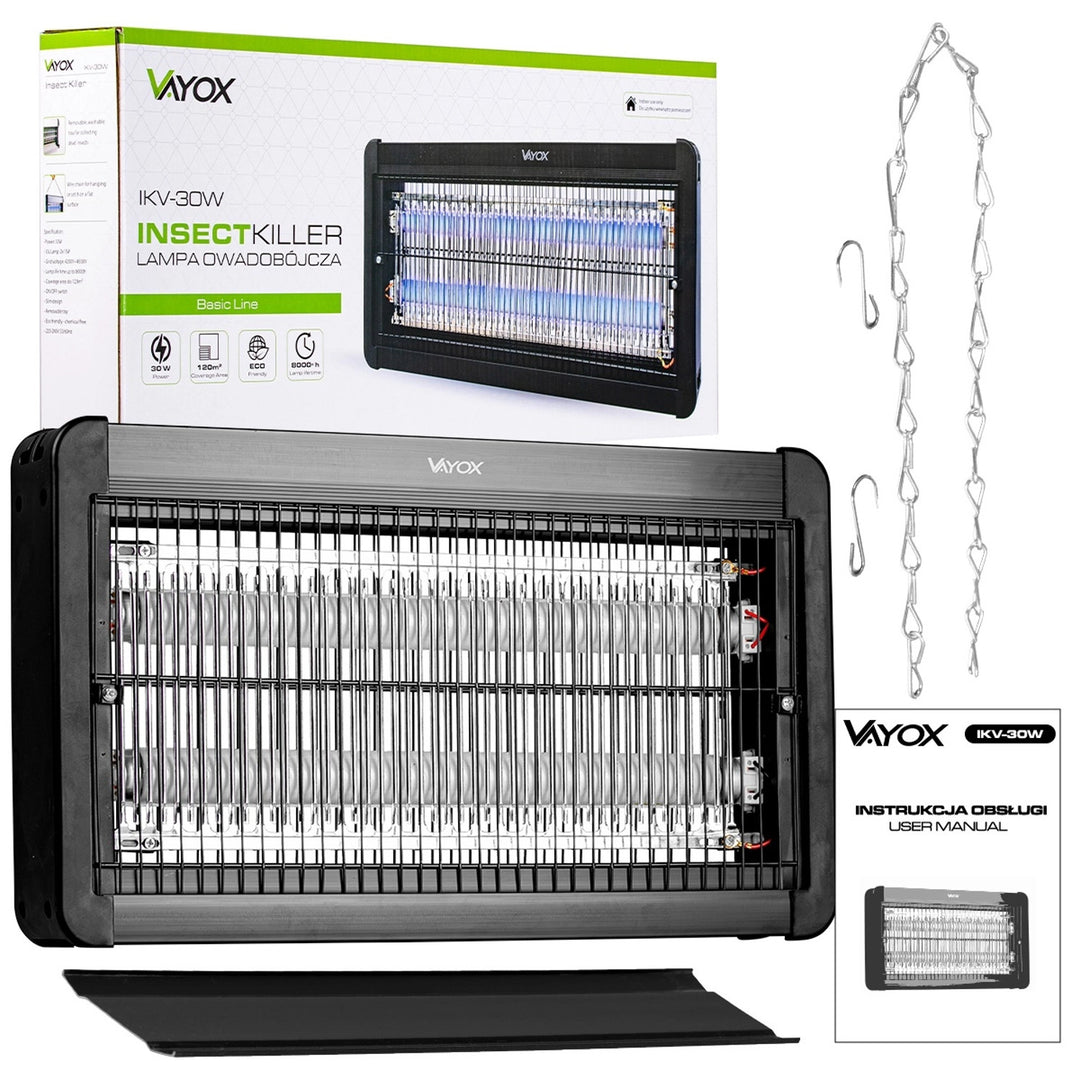 Lampa na hubenie hmyzu – komáre, muchy, mole, elektrická pasca, UV, 30 W, Vayox