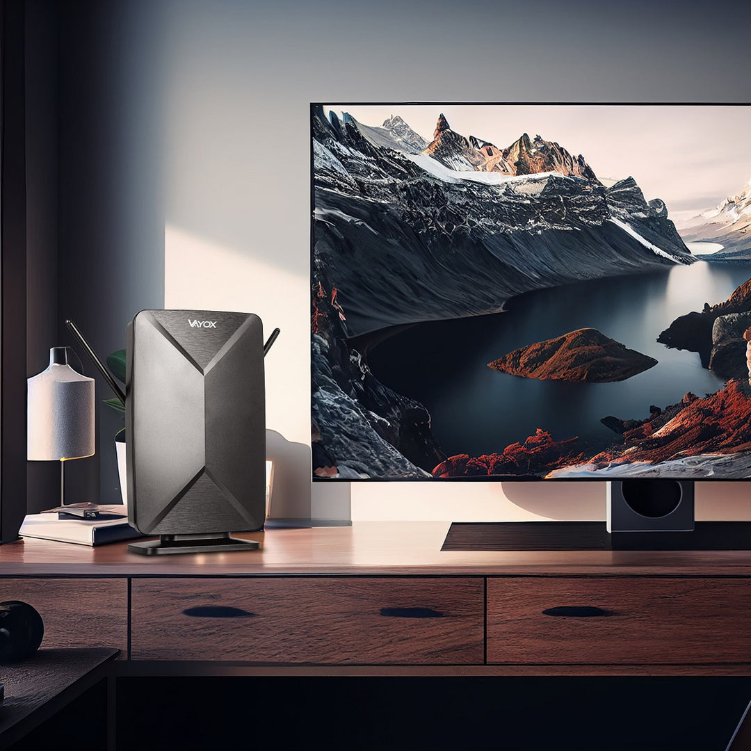 Aktívna anténa, izbová, vnútorná, vonkajšia, DVB-T2, pozemná televízia 4K, Vayox