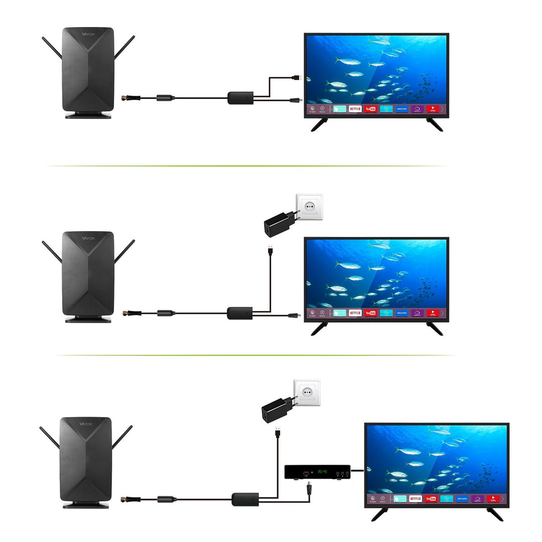 Aktívna anténa, izbová, vnútorná, vonkajšia, DVB-T2, pozemná televízia 4K, Vayox