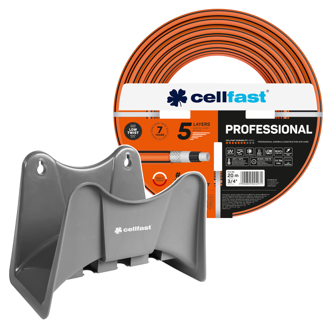 Záhradná hadica Cellfast, PROFESSIONAL 3/4" 20 m + držiak na hadicu Cellfast, sivý