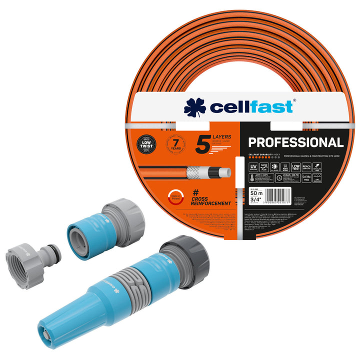 Záhradná hadica Cellfast, PROFESSIONAL 3/4" 50 m + súprava s priamym postrekovačom 3/4" IDEAL