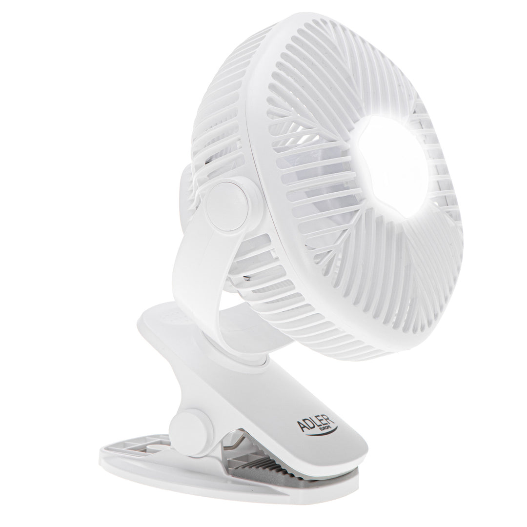 Akumulátorový ventilátor 5"/12,7 cm s klipom – USB / LED, AD 7335, Adler