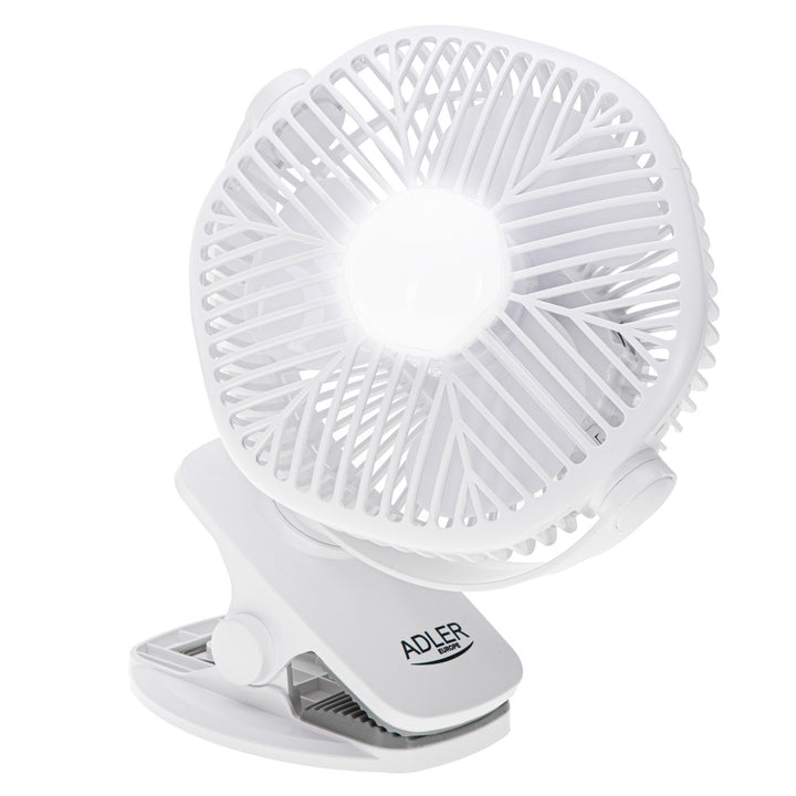 Akumulátorový ventilátor 5"/12,7 cm s klipom – USB / LED, AD 7335, Adler