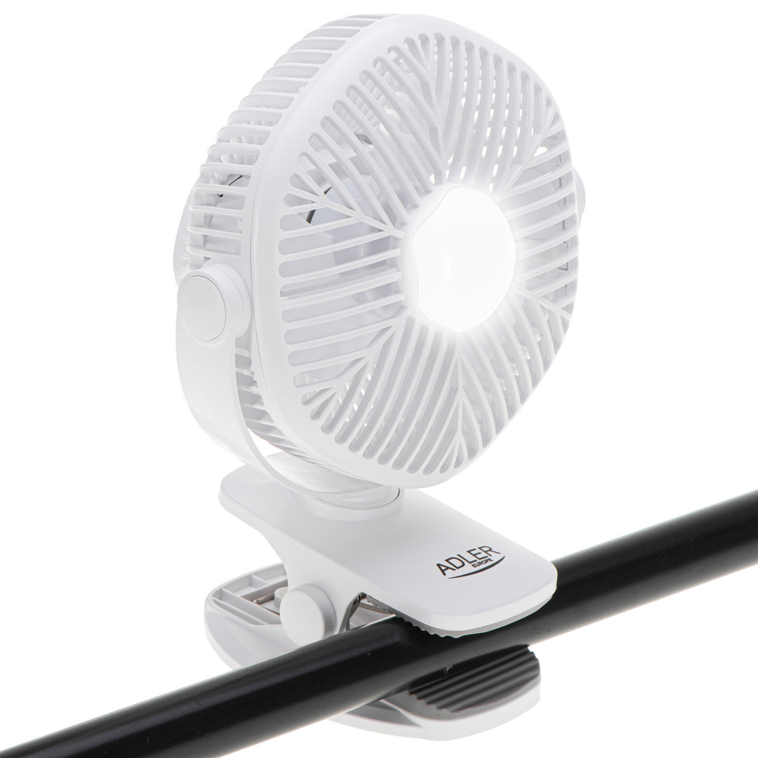 Akumulátorový ventilátor 5"/12,7 cm s klipom – USB / LED, AD 7335, Adler