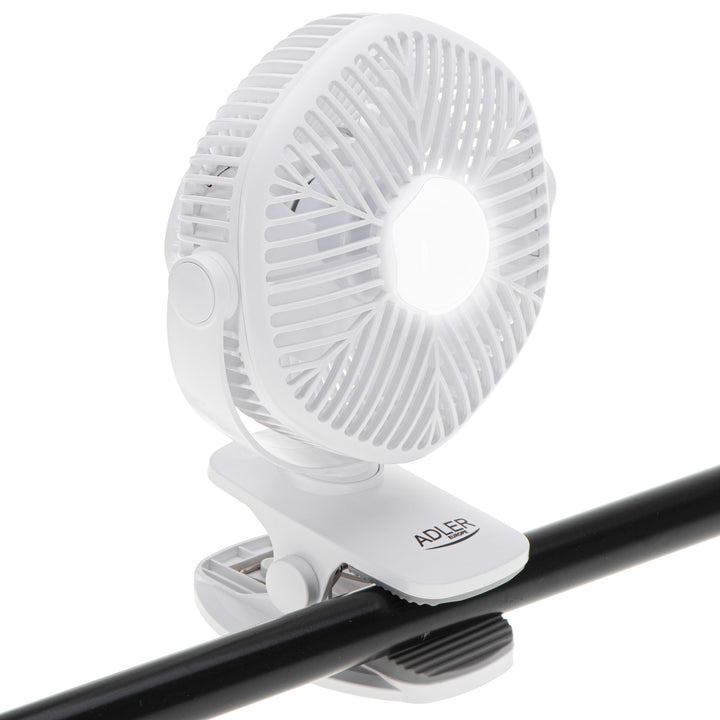 Akumulátorový ventilátor 5"/12,7 cm s klipom – USB / LED, AD 7335, Adler