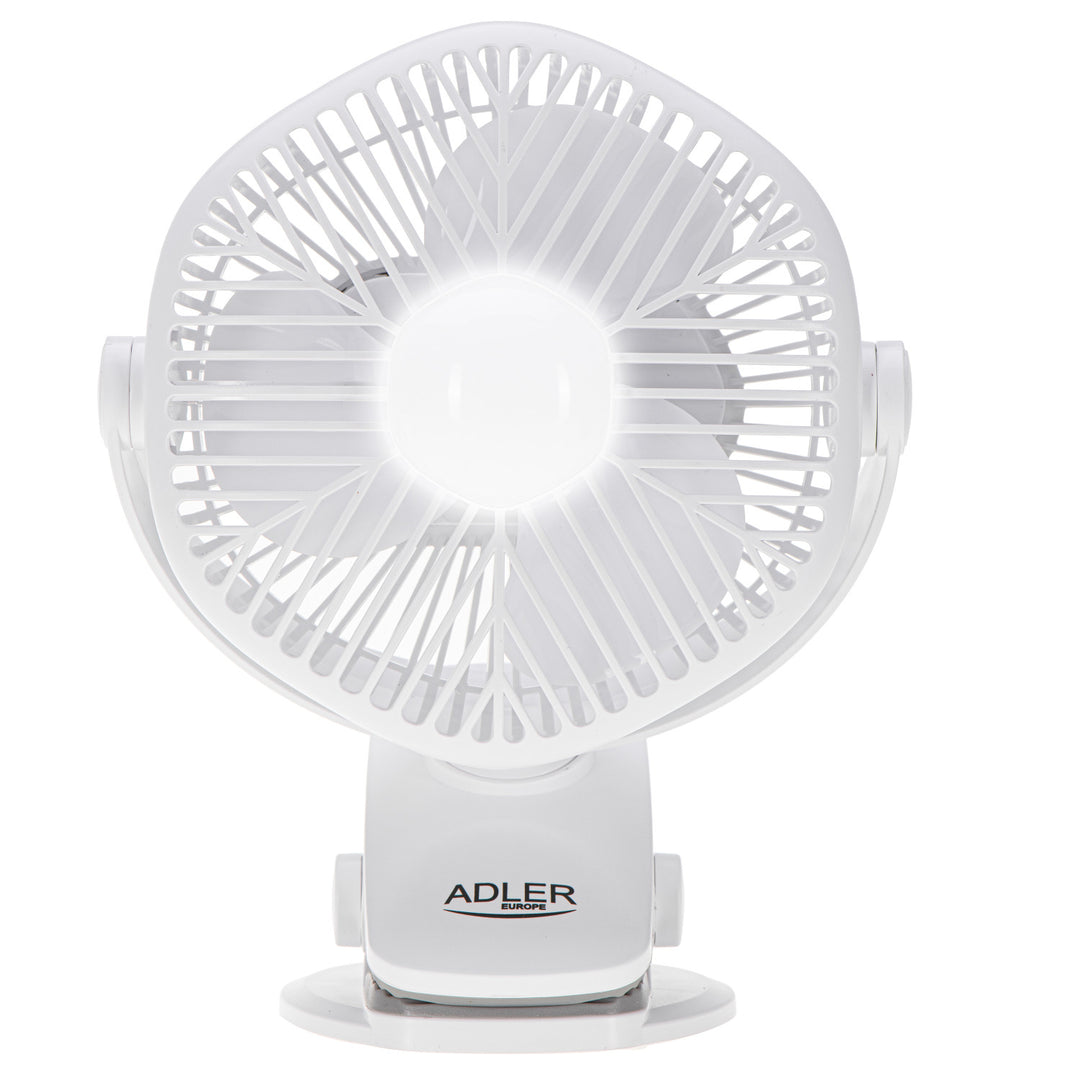 Akumulátorový ventilátor 5"/12,7 cm s klipom – USB / LED, AD 7335, Adler