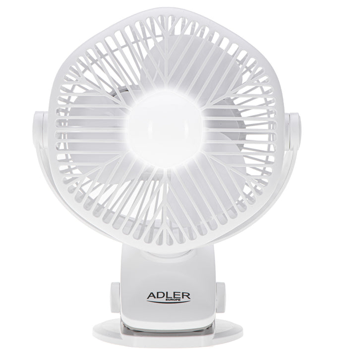 Akumulátorový ventilátor 5"/12,7 cm s klipom – USB / LED, AD 7335, Adler
