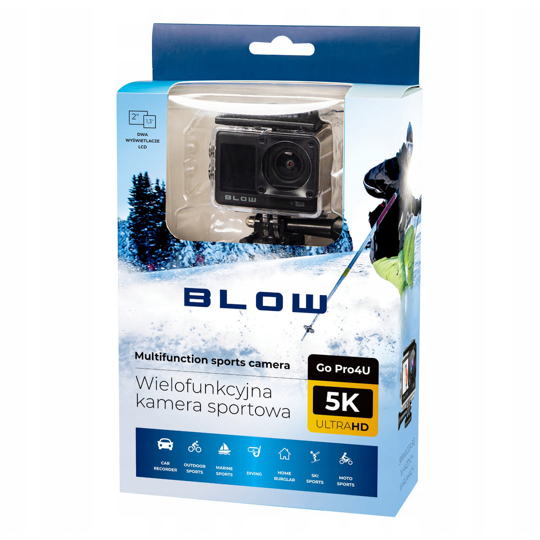 Športová kamera Pro4U 5K Blow, rozlíšenie 5K Ultra HD, 20 megapixlov, širokouhlý objektív 160°, vodotesná, diaľkové ovládanie, 78-568#