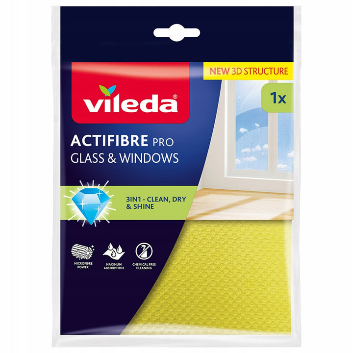 Utierka Vileda Actifibre Pro na sklo a okná, vhodná do práčky, s PVA povlakom, bez šmúh a škvŕn, čistí len vodou, 183298