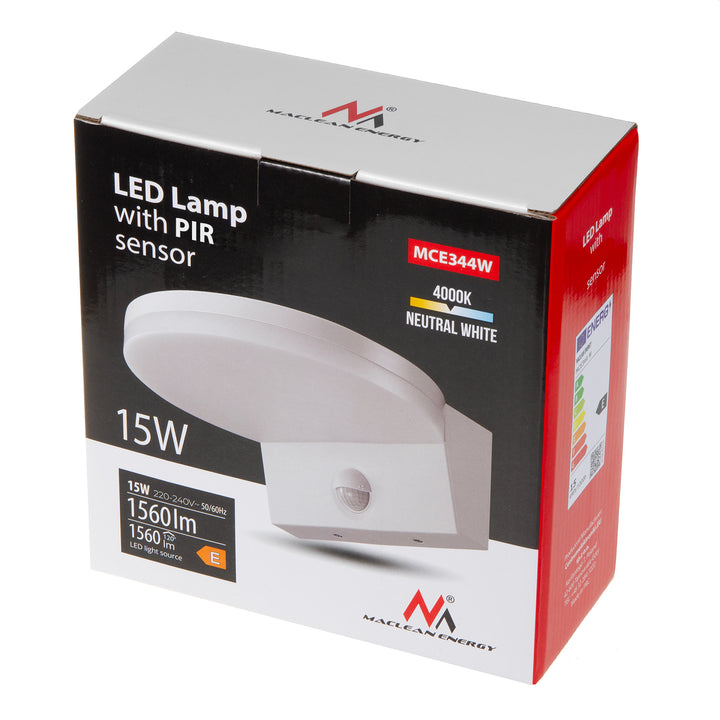 LED svietidlo s pohybovým senzorom Maclean, PIR pohybový senzor, farba biela, 15 W, IP65, 1560 lm, neutrálna biela farba (4000 K) MCE344 W, 2 ks