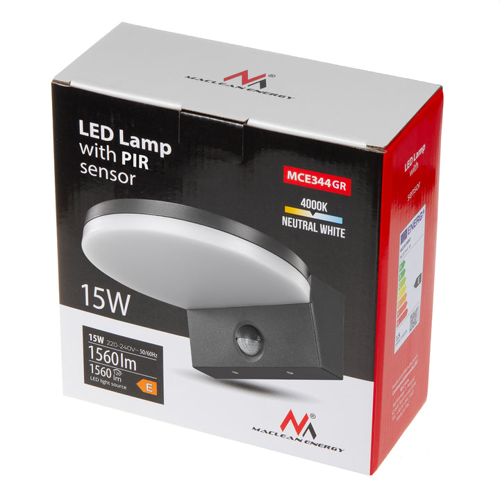 LED svietidlo s pohybovým senzorom Maclean, PIR senzor, farba sivá, 15 W, IP65, 1560 lm, neutrálna biela farba (4000 K) MCE344 GR, 2 ks