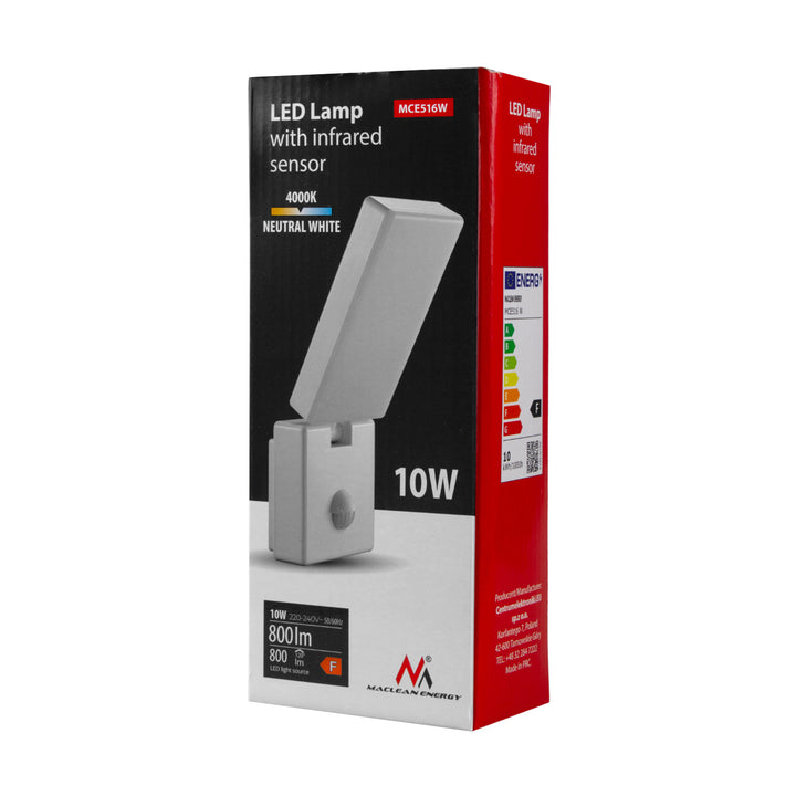 LED svietidlo s pohybovým senzorom Maclean, PIR pohybový senzor, biela farba, 10 W, IP65, 800 lm, neutrálna biela farba (4000 K) MCE516 W, 2 ks