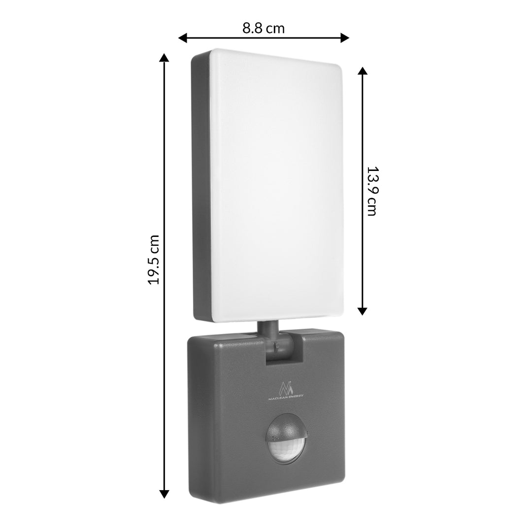 LED svietidlo s pohybovým senzorom Maclean, PIR pohybový senzor, farba sivá, 10 W, IP65, 800 lm, neutrálna biela farba (4000 K) MCE516 GR, 2 kusy