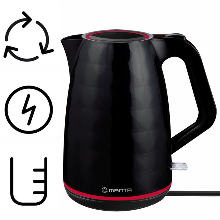 Bezdrôtová rýchlovarná kanvica Manta ORISA 1,7 l, 2200 W, čierna