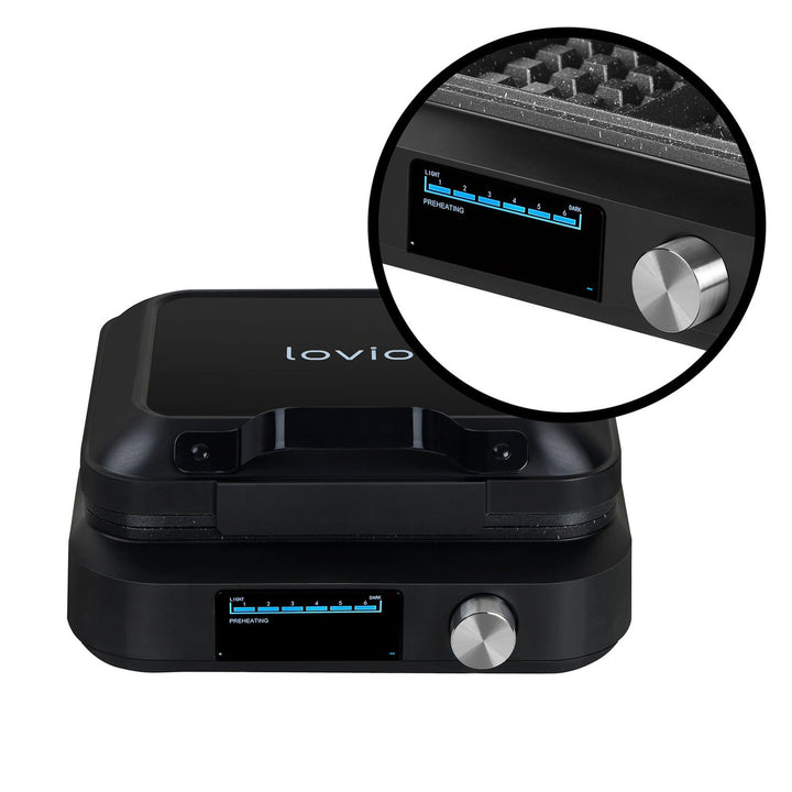 Vaflovač LOVIO PerfectCrisp, 2 veľké vafle, 1500 W, 6 stupňov prepečenia, LVWF002BK
