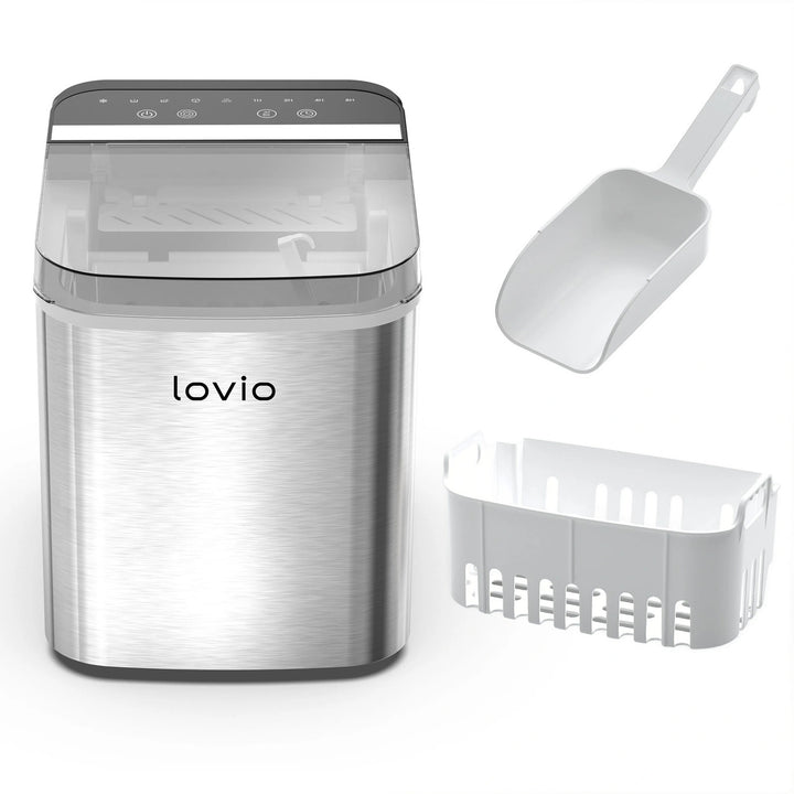 Domáca strojček na výrobu ľadu Lovio Crystal Ice Plus, oceľový, strieborný, rýchla výroba ľadu