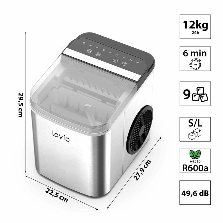 Domáca strojček na výrobu ľadu Lovio Crystal Ice Plus, oceľový, strieborný, rýchla výroba ľadu