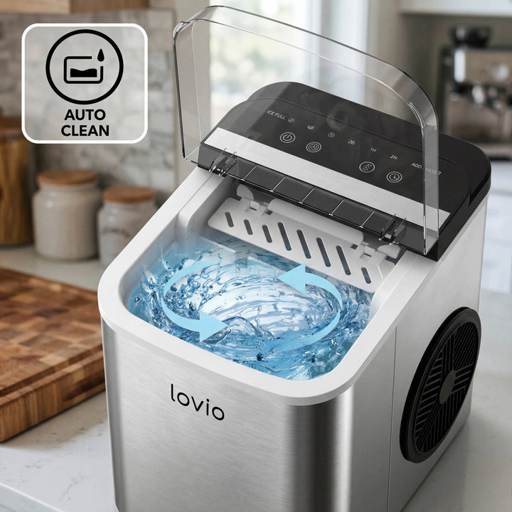 Domáca strojček na výrobu ľadu Lovio Crystal Ice Plus, oceľový, strieborný, rýchla výroba ľadu