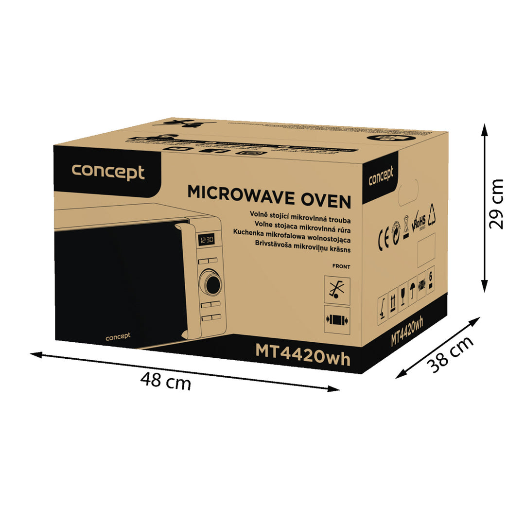 Mikrovlnná rúra Concept, 5 úrovní výkonu, funkcia rozmrazovania, objem 20 l, výkon 800 W, farba biela, MT4420wh